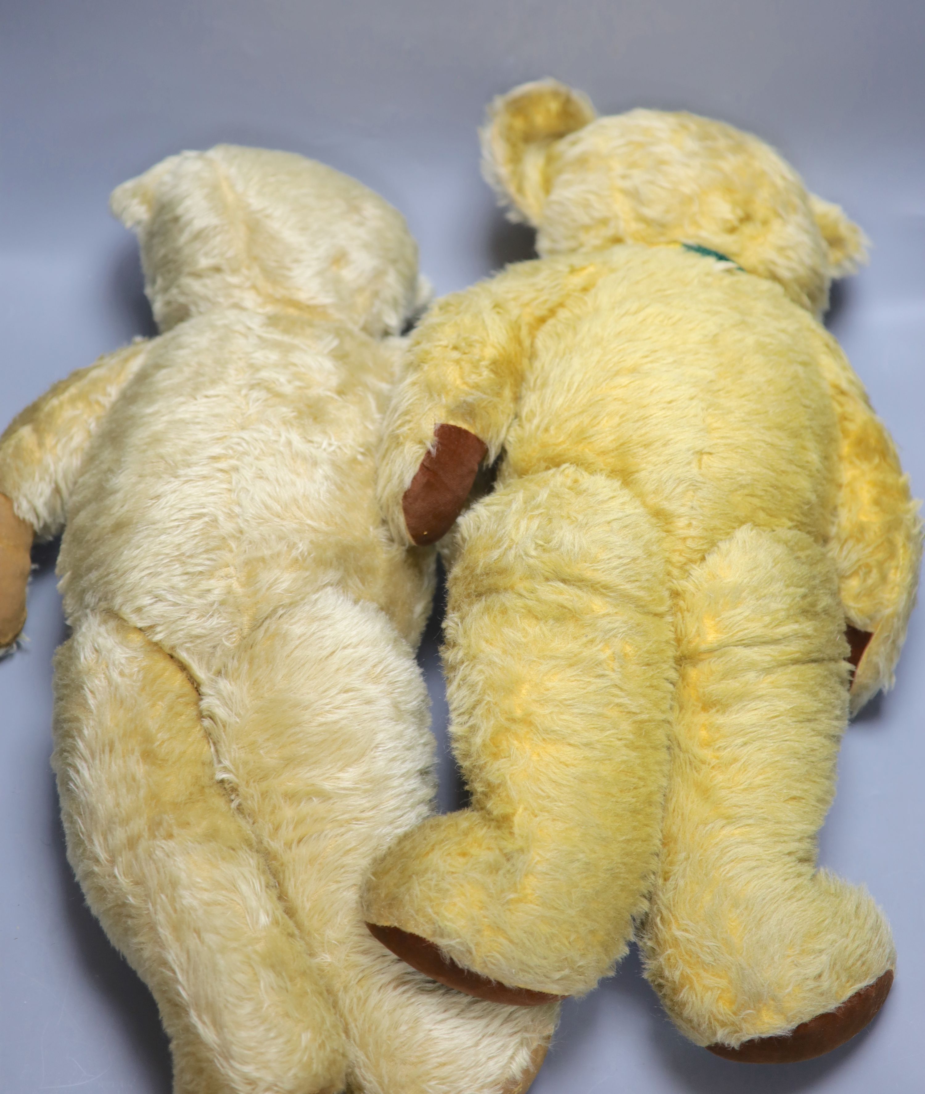 A pale blond Deans 1950s English teddy, 26in., rexine paws, good condition and a 1950s English bear, Deans Ragbook Childsplay label